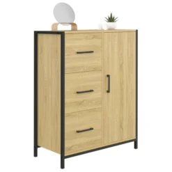 Commode de rangement salle de bain design industriel 3 tiroirs 1 placard
