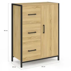 Commode de rangement salle de bain design industriel 3 tiroirs 1 placard