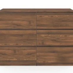 Commode en bois effet noyer avec 6 tiroirs 110 cm