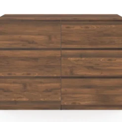 Commode en bois effet noyer avec 6 tiroirs 110 cm