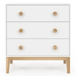 Commode enfant 3 tiroirs blanc et bois façon hêtre look scandinave