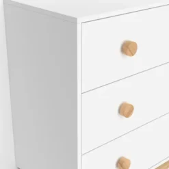 Commode enfant 3 tiroirs blanc et bois façon hêtre look scandinave