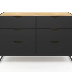 Commode industrielle avec 6 tiroirs bois et noir