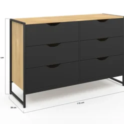 Commode industrielle avec 6 tiroirs bois et noir