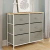 Commode industrielle gris clair et plateau effet bois