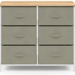 Commode industrielle gris clair et plateau effet bois