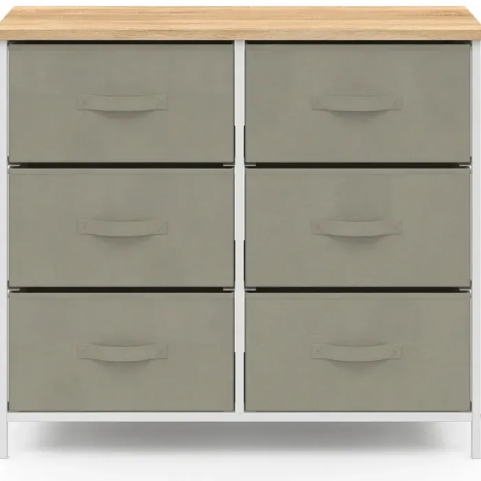 Commode industrielle gris clair et plateau effet bois