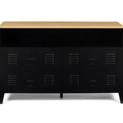Commode industrielle portes en métal noir avec 4 tiroirs