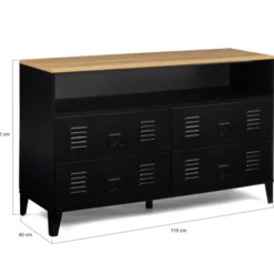 Commode industrielle portes en métal noir avec 4 tiroirs