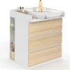 Commode à langer évolutive façon hêtre et blanc 3 tiroirs et 2 étagères