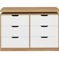 Commode LED blanche et plateau bois 6 tiroirs
