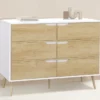 Commode scandinave blanche effet hêtre