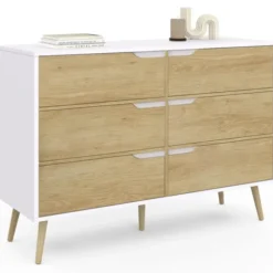 Commode scandinave blanche effet hêtre