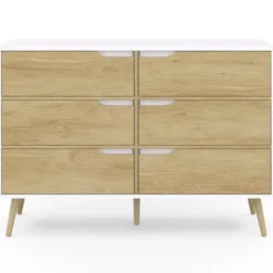 Commode scandinave blanche effet hêtre