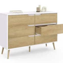 Commode scandinave blanche effet hêtre