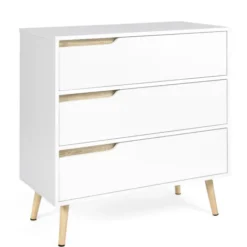 Commode scandinave blanche et bois 3 tiroirs