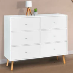Commode scandinave 6 tiroirs bois blanc