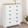 Commode style campagne chic 6 tiroirs blanche et bois