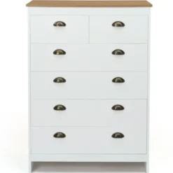 Commode style campagne chic 6 tiroirs blanche et bois