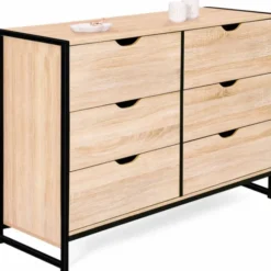 Commode style industriel 6 tiroirs bois et métal noir