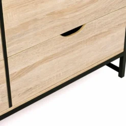 Commode style industriel 6 tiroirs bois et métal noir