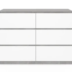 Commode 6 tiroirs blanche effet béton