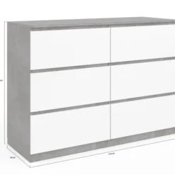 Commode 6 tiroirs blanche effet béton