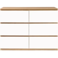 Commode 6 tiroirs blanche et bois façon hêtre