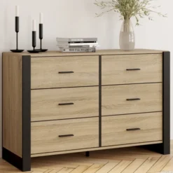 Commode 6 tiroirs bois et noir