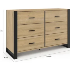 Commode 6 tiroirs bois et noir