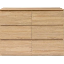 Commode 6 tiroirs bois façon hêtre 110x80 cm