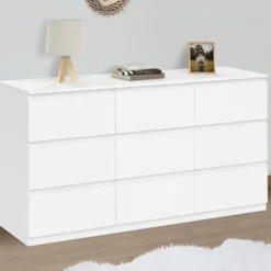 Commode 9 tiroirs 136 cm bois blanc