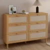 Commode 6 tiroirs 115 cm bois et effet lin