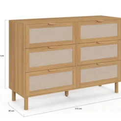 Commode 6 tiroirs 115 cm bois et effet lin