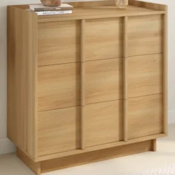 Commode 3 tiroirs 80 cm façon hêtre design minimaliste