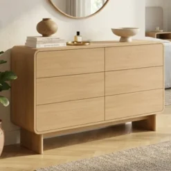 Commode 6 tiroirs 115 cm façon hêtre design arrondi