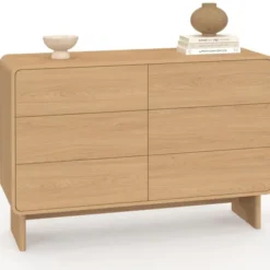 Commode 6 tiroirs 115 cm façon hêtre design arrondi