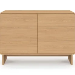 Commode 6 tiroirs 115 cm façon hêtre design arrondi