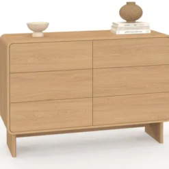 Commode 6 tiroirs 115 cm façon hêtre design arrondi