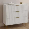 Commode 3 tiroirs 80 cm lattes blanc et doré