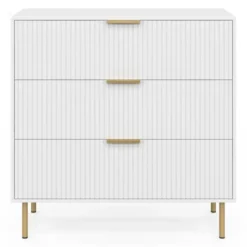 Commode 3 tiroirs 80 cm lattes blanc et doré