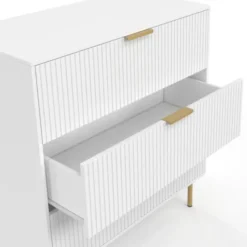 Commode 3 tiroirs 80 cm lattes blanc et doré
