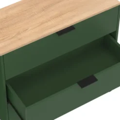 Commode 3 tiroirs 80 cm vert kaki et plateau bois