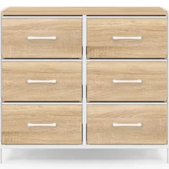 Commode 6 tiroirs en tissu 80 cm meuble de rangement design industriel bois et blanc