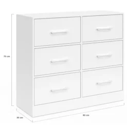 Commode 6 tiroirs en tissu 80 cm meuble de rangement bois blanc