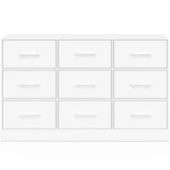 Commode 9 tiroirs en tissu 113 cm meuble de rangement bois blanc