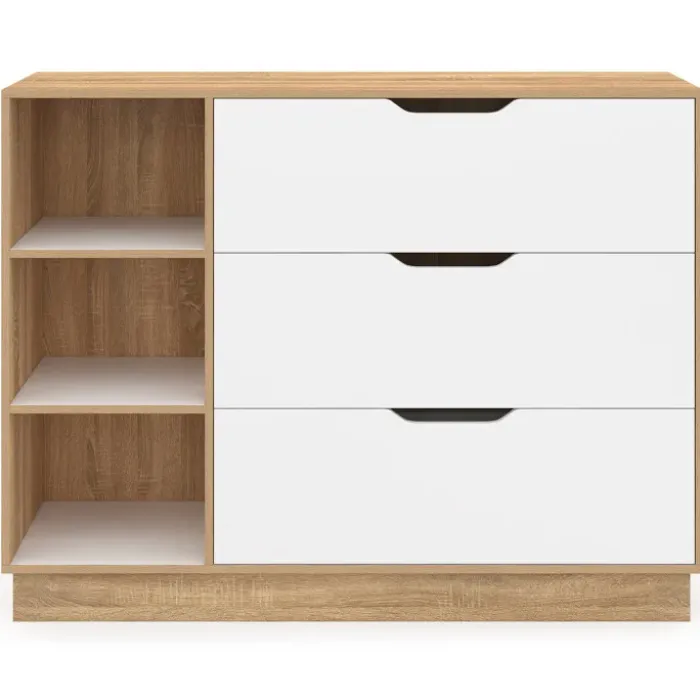 Commode 3 tiroirs 3 niches hêtre blanc