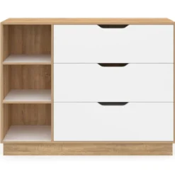 Commode 3 tiroirs 3 niches hêtre blanc