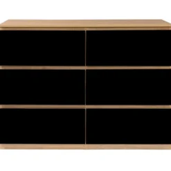 Commode 6 tiroirs noire et bois façon hêtre 110x80cm