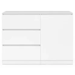 Commode 3 tiroirs + 1 porte 110 cm bois blanc